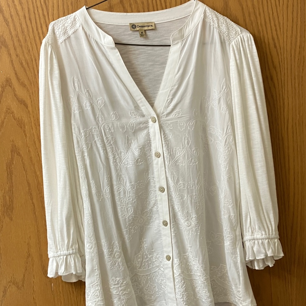 Democracy white Embroidered Top